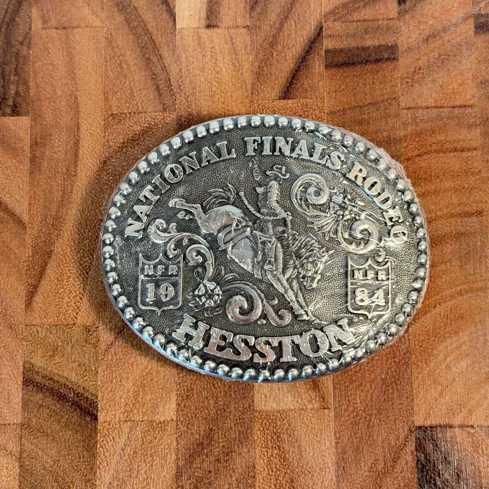 Vtg 1984 National Finals Rodeo Hesston NFR Cowboy Belt Buckle Sealed